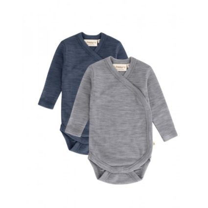 Body Med Lang Ærme Og Slå Om Lukning Til Baby I 100% Økologisk Merino Uld, 2-pak 56 Steel Blue