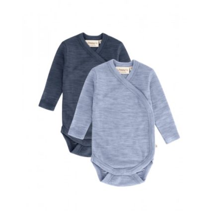 Body Med Lang Ærme Og Slå Om Lukning Til Baby I 100% Økologisk Merino Uld, 2-pak 56 Stormy Sky