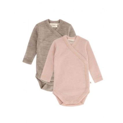Body Med Lang Ærme Og Slå Om Lukning Til Baby I 100% Økologisk Merino Uld, 2-pak 68 Soft Petal