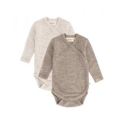Body Med Lang Ærme Og Slå Om Lukning Til Baby I 100% Økologisk Merino Uld, 2-pak Beige Melange 56