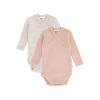 Body Med Lang Ærme Og Slå Om Lukning Til Baby I 100% Økologisk Merino Uld, 2-pak Rose Melange 56