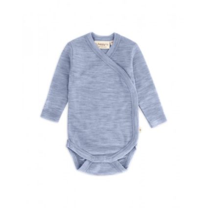 Body Med Lang Ærme Og Slå Om Lukning Til Baby I 100% Økologisk Merino Uld 56 Light Blue Melange