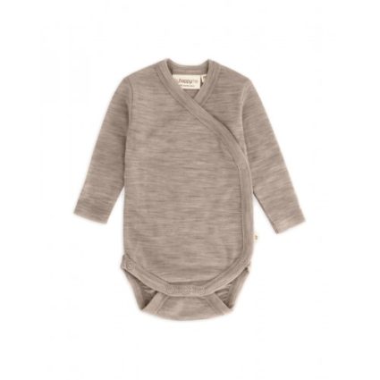 Body Med Lang Ærme Og Slå Om Lukning Til Baby I 100% Økologisk Merino Uld Beige Melange 56