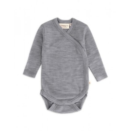 Body Med Lang Ærme Og Slå Om Lukning Til Baby I 100% Økologisk Merino Uld Grey Melange 56