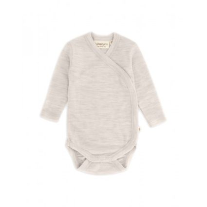 Body Med Lang Ærme Og Slå Om Lukning Til Baby I 100% Økologisk Merino Uld Nature Melange 62