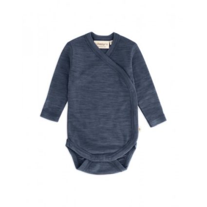 Body Med Lang Ærme Og Slå Om Lukning Til Baby I 100% Økologisk Merino Uld Navy Melange 56