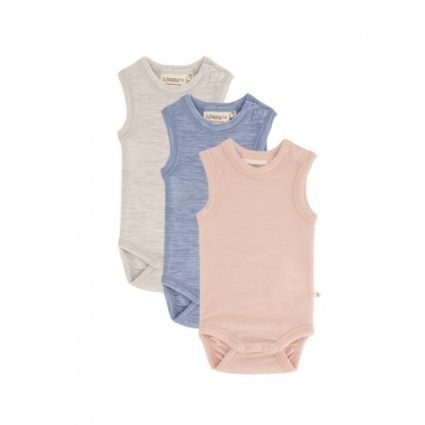 Body Uden Ærmer Og Knaplukning Over Den Ene Skulder Til Baby I 100% Økologisk Merino Uld, 3-pak 56 Soft Dawn