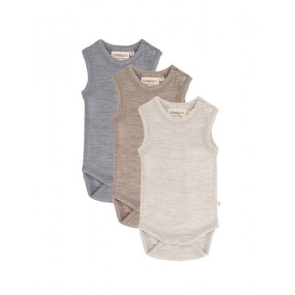 Body Uden Ærmer Og Knaplukning Over Den Ene Skulder Til Baby I 100% Økologisk Merino Uld, 3-pak 56 Soft Sand