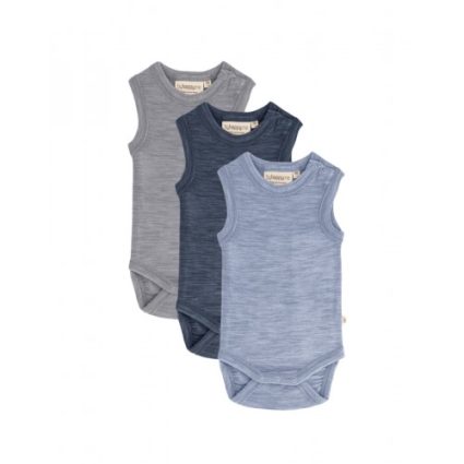 Body Uden Ærmer Og Knaplukning Over Den Ene Skulder Til Baby I 100% Økologisk Merino Uld, 3-pak 56 Stormy Sky