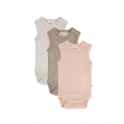 Body Uden Ærmer Og Knaplukning Over Den Ene Skulder Til Baby I 100% Økologisk Merino Uld, 3-pak Rose Melange 62