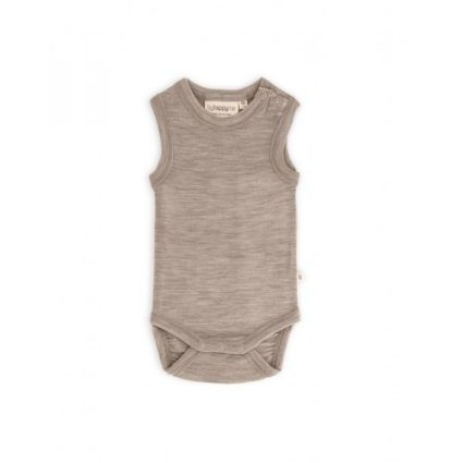Body Uden Ærmer Og Knaplukning Over Den Ene Skulder Til Baby I 100% Økologisk Merino Uld Beige Melange 56