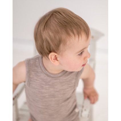 Body Uden Ærmer Og Knaplukning Over Den Ene Skulder Til Baby I 100% Økologisk Merino Uld Beige Melange 56