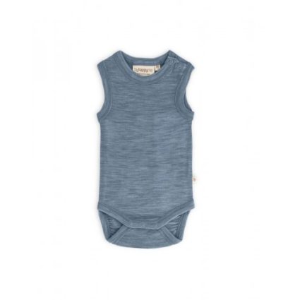 Body Uden Ærmer Og Knaplukning Over Den Ene Skulder Til Baby I 100% Økologisk Merino Uld Blue Melange 56
