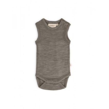 Body Uden Ærmer Og Knaplukning Over Den Ene Skulder Til Baby I 100% Økologisk Merino Uld Light Brown Melange 56