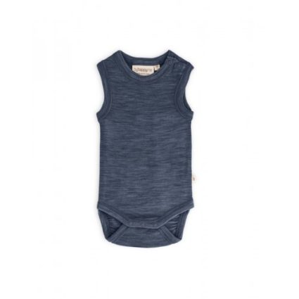 Body Uden Ærmer Og Knaplukning Over Den Ene Skulder Til Baby I 100% Økologisk Merino Uld Navy Melange 56
