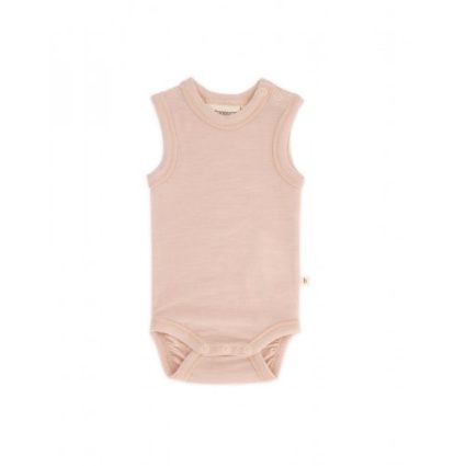Body Uden Ærmer Og Knaplukning Over Den Ene Skulder Til Baby I 100% Økologisk Merino Uld Rose Melange 62