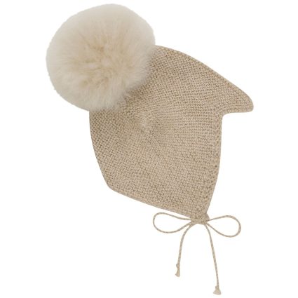 Huttelihut Camel Melange Hue Wool Knit Alpaca Pompom - Str. 50-56