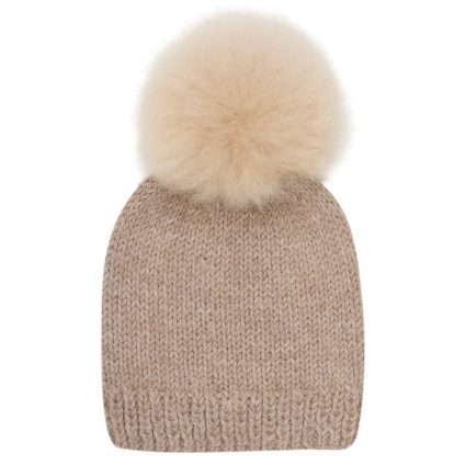 Huttelihut Greige Hue Wool Knit Alpaca Pompom - Str. 6-8 år/54