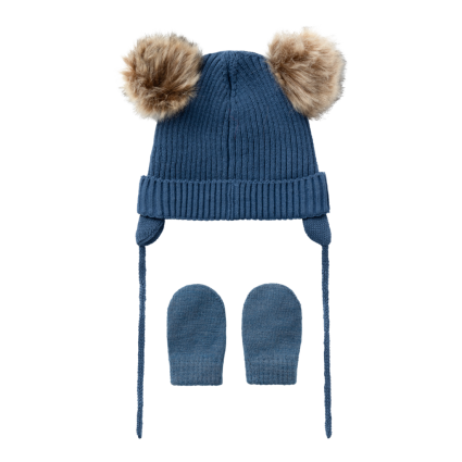 NAME IT Strik Sæt Hue Og Vanter Mara Dark Denim