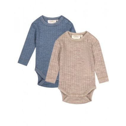 Rib Body Med Rund Hals Og Knapper I 100% Merino Uld, Oeko-texÂ®, 2-pak 56 Beige - Blue Melange