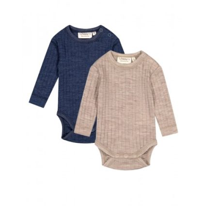Rib Body Med Rund Hals Og Knapper I 100% Merino Uld, Oeko-texÂ®, 2-pak 56 Beige - Navy Melange