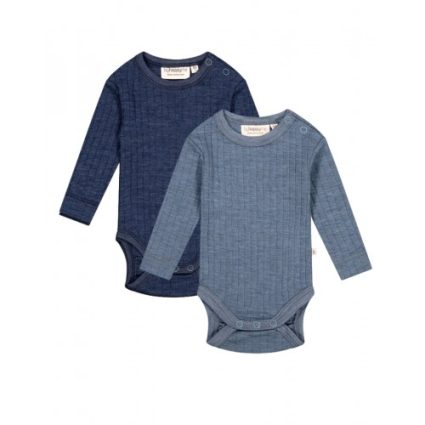 Rib Body Med Rund Hals Og Knapper I 100% Merino Uld, Oeko-texÂ®, 2-pak 56 Blue - Navy Melange