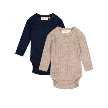Rib Body Med Rund Hals Og Knapper I 100% Merino Uld, Oeko-texÂ®, 2-pak 62 Beige - Navy Melange