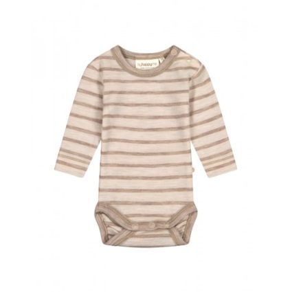Stribet Body Med Knapper I 100% Merino Uld, Oeko-texÂ® 56 Nature/beige Melange