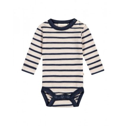 Stribet Body Med Knapper I 100% Merino Uld, Oeko-texÂ® 56 Nature/navy Melange