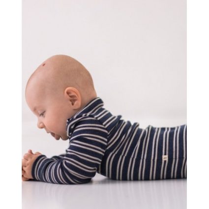 Stribet Body Med Knapper I 100% Merino Uld, Oeko-texÂ® 56 Navy/nature Melange
