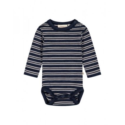 Stribet Body Med Knapper I 100% Merino Uld, Oeko-texÂ® 56 Navy/nature Melange
