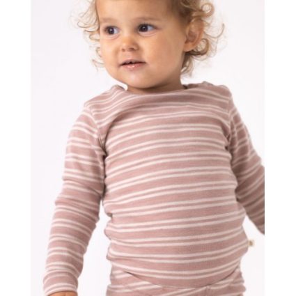 Stribet Body Med Knapper I 100% Merino Uld, Oeko-texÂ® 56 Soft Rose/nature Melange