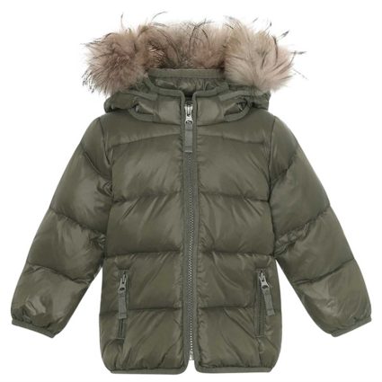 Ver de Terre Featherlight Baby Dunjakke m. Pels Dark Moss - Str. 18 mdr